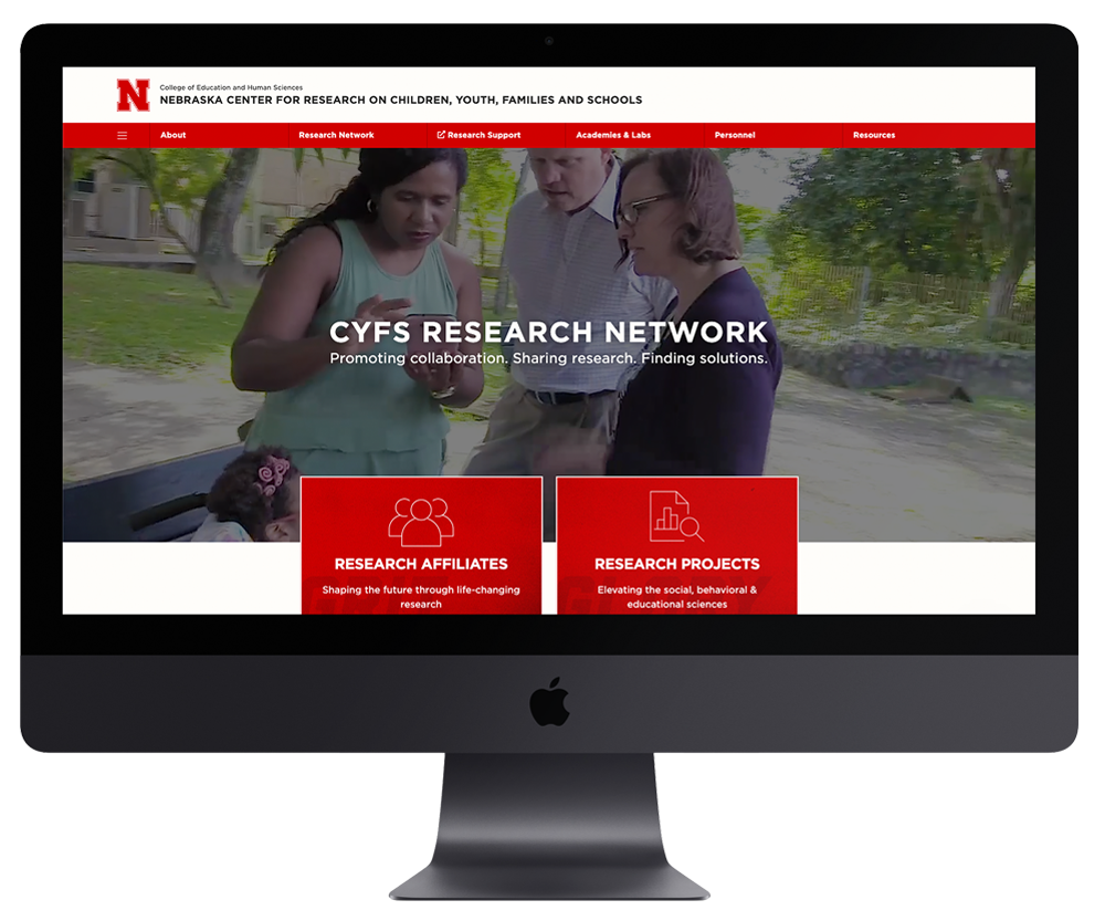 Mockup of CYFS Research Network website